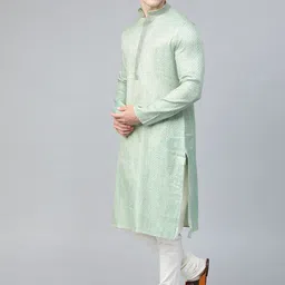 Manthan Men Green & Golden Woven Design Straight Kurta image 3