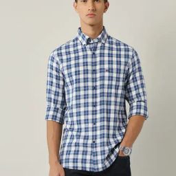 Ad By Arvind Blue Cotton Slim Fit Checks Shirt-picture-24