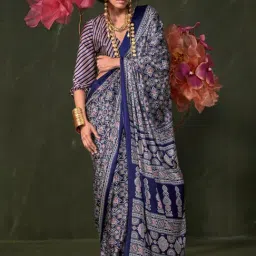 Saree Mall Navy Blue Crepe Self Saree with Blouse Piece-picture-21