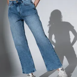 Hubberholme Blue Cotton Straight Fit High Rise Jeans image 1