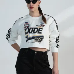 showoffff Showoff White Cotton Relaxed Fit Printed Crop Top image 1