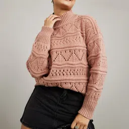 Styli Peach Self Design Oversized Sweater image 1