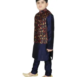 SG Yuvraj Kids Black & Navy Printed Full Sleeves Kurta Set image 3