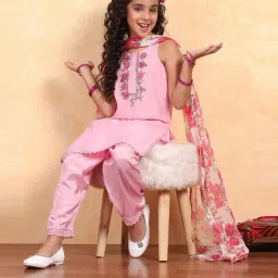 BIBA Girls Dark Pink Embroidery Suit Set image 5