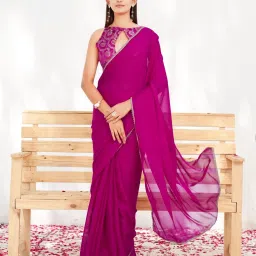 Tikhi Imli Pink Solid Ready To Wear Saree with Unstitched Blouse image 1
