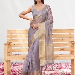 Tikhi Imli Voilet Solid Ready To Wear Saree with Unstitched Blouse image 1