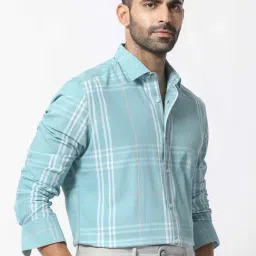 Rare Rabbit Turquoise Regular Fit Checks Shirt image 4