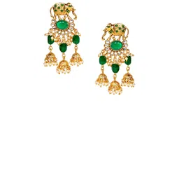 ANIKAS CREATION Gold-Plated & Green Enamelled Animal Shaped Drop Earrings image 2