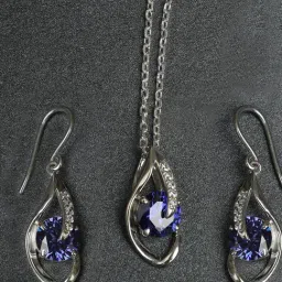 Clara 92.5 Sterling Silver Swiss Zirconia Royal Blue Eye Pendant Set-picture-11