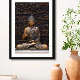 999Store Dark Brown MDF Bleesing Buddha Printed Paper Wall Painting - Set of 1-picture-43