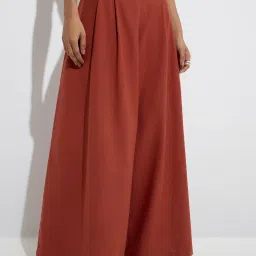 LOV by Westside Rust Wide-Leg High-Rise Cotton-Blend Pants image 1