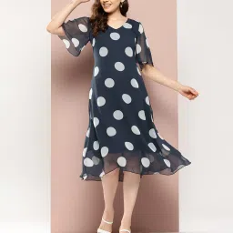 Qurvii Navy & White Polka Dot Midi Dress image 1