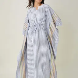 The Kaftan Company Blue Cotton Striped Kaftan image 1