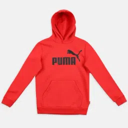 Puma Kids ESS FL B Red & Black Cotton Logo Full Sleeves Hoodie-image-56