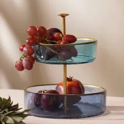 Pure Home and Living Blue Two Tiered Radial Textured Glass Cookie Stand-picture-17