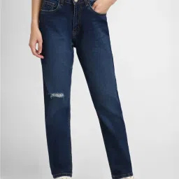 Forever 21 Dark Blue Cotton Distressed Jeans image 1