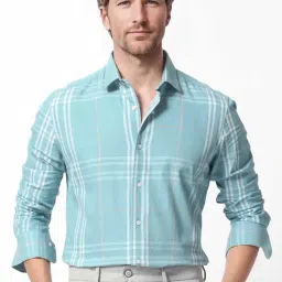 Rare Rabbit Turquoise Regular Fit Checks Shirt-picture-14