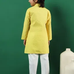 READIPRINT FASHIONS Kids Yellow & White Embroidered Full Sleeves Kurta with Pyjamas image 2