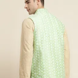 SOJANYA Light Green Comfort Fit Embroidered Nehru Jacket image 2