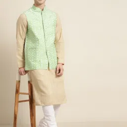 SOJANYA Light Green Comfort Fit Embroidered Nehru Jacket image 4