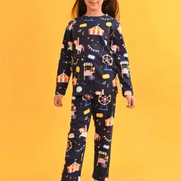 Anthrilo Kids Blue Cotton Printed Full Sleeves T-Shirt & Trouser image 1
