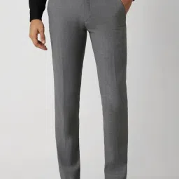 Van Heusen Grey Cotton Slim Fit Self Pattern Trousers image 1