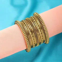 Peora Golden Oxidized Bangles Set for Women image 1
