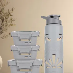 Glasafe Trio Grip Slate Grey Borosilicate Tiffin Combo image 1