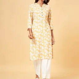 Rangmanch by Pantaloons Yellow Printed Straight Kurta image 1