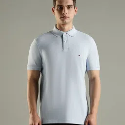 Tommy Hilfiger Europe Collection Light-Blue Cotton Regular Fit Solid Polo T-Shirt image 1