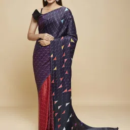 navyasa by liva Purple Printed Saree With Unstitched Blouse image 1