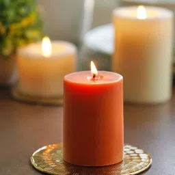 Pure Home and Living Orange Vanilla Fluer Small Pillar Candles - Set of 2 image 1