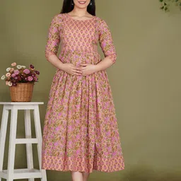 Gujari Floral Printed Maternity Fit & Flare Midi Dress image 1