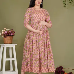 Gujari Floral Printed Maternity Fit & Flare Midi Dress image 3