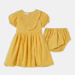 R&B Kids Yellow Embroidery Regular Fit Dress With Bloomers-picture-17
