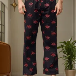 Bewakoof Black Regular Fit Printed Trackpants image 1