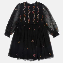 MINIKLUB Girls Black Embroidered Full Sleeves Dress image 1