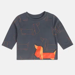 MINIKLUB Boys Dark Grey Printed Full Sleeves T-Shirt image 1