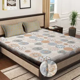 Klotthe Beige 300 TC Polycotton Double Elastic Book Fold Bedsheet with 2 Pillow Covers image 1