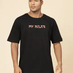 Rigo Men Black Terry Oversized Printed T-shirt image 1