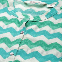 Divena White & Blue Geometric Print Mandarin Collar Roll-Up Sleeves Shirt Style Top image 4