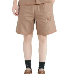 Rare Rabbit Brown Cotton Regular Fit Embroidered Shorts image 1