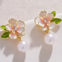 AKISON JEWELS Gold-Plated Floral Design Pearls Drop Earrings-picture-31