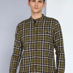 Kuons Avenue Black & Khaki Slim Fit Check Shirt-image-5