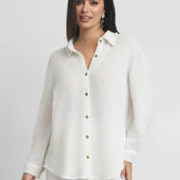 Forever 21 White Self Design Shirt image 1