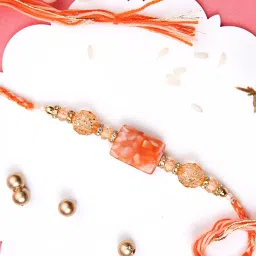 Aapno Rajasthan Orange Resin Beaded Single Rakhi image 1