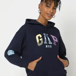 GAP Navy Blue Regular Fit Graphic Hooded Sweatshirt image 1