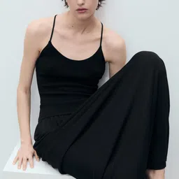 MANGO Knitted Shoulder Straps Styled Back Maxi Dress-image-4