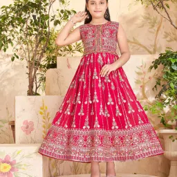 Aarika Girls Pink Embroidered Gown with Unstiched Sleeves image 1