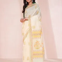 Fabindia Beige & Yellow Printed Saree Without Blouse image 1